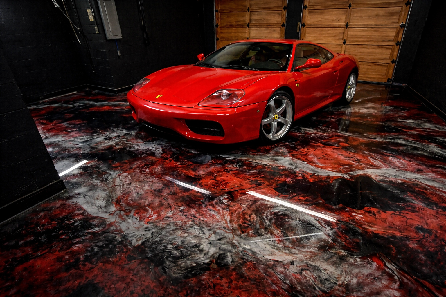 Red Metallic Garage epoxy flooring photo 2